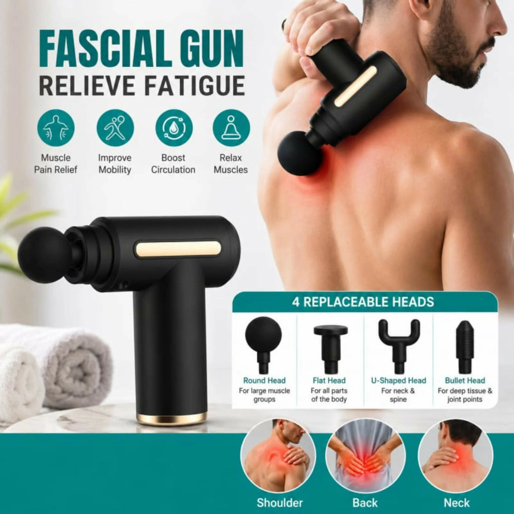 4-in-1 Gun Massager With 5 Speed Modes | Rechargeable Gun Massager Machine For Foot and Neck Massage